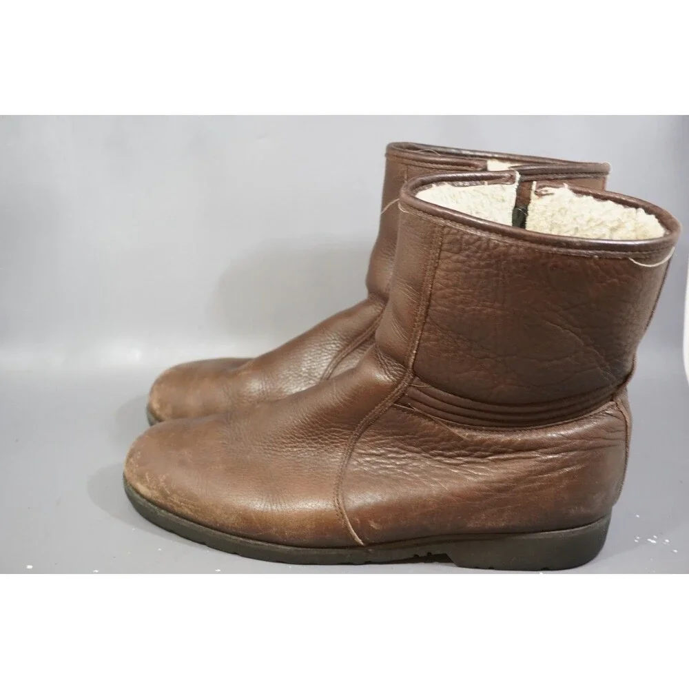 VTG Dexter Campus Boots Brown Zip Leather Sherpa Lined 0109 USA Men's US 10.5 M
